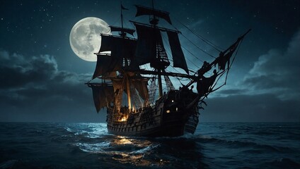 Produce an atmospheric depiction of a ghostly pirate