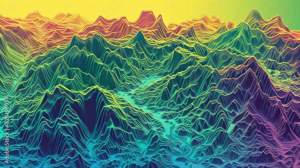 Aufkleber a topographical map showcasing varying elevations peaks and valleys each corresponding to a differen