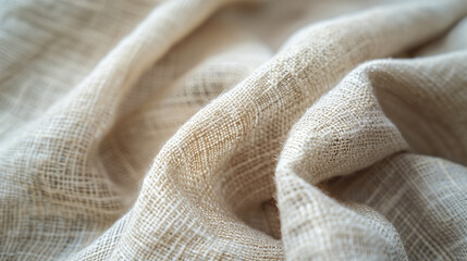 Light Beige Linen Fabric with Textured Folds