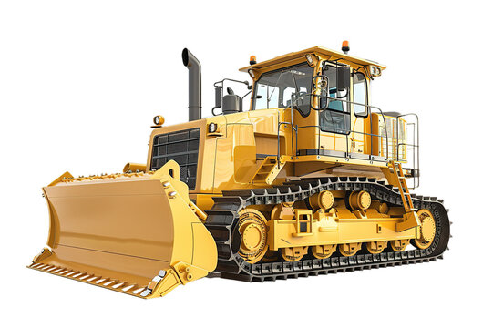 Yellow bulldozer on transparent, ample space