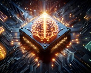 Processorbased Electronic Brain Artificial Intelligence Concept Microcircuits The Passage Of An Electric Impulse, generative AI