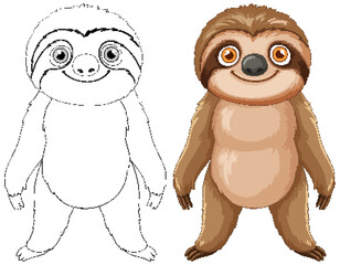 Adorable sloth in color and outline