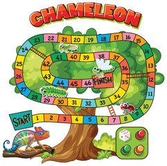 Colorful board game with chameleon theme