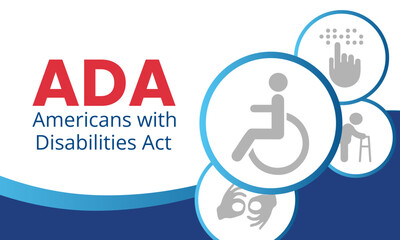 The Americans with disability act is observed every year on July 26, ADA is a civil rights law that prohibits discrimination based on disability. Vector illustration.