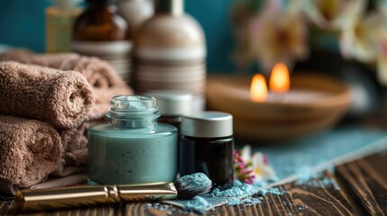 Spa Essentials with Skincare Products and Candles