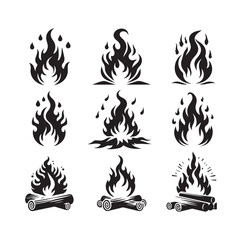 fire flame silhouette icon set ILLUSTRATION 
