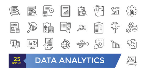 Data analytics icon set. Technology related icon collection. Editable stroke illustration. Vector ui and web icon.