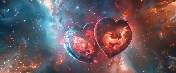 The Fusion Of Two Hearts In An Abstract Galaxy, Abstract Background Images