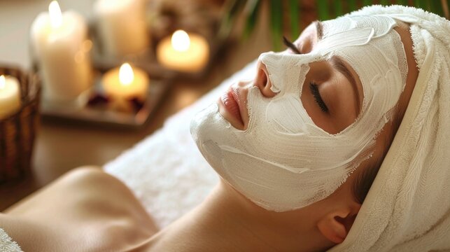 Woman with Facial Mask Relaxing at Spa - Powered by Adobe