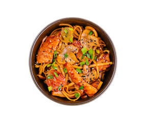 Asian stir-fried noodles with chicken and vegetables