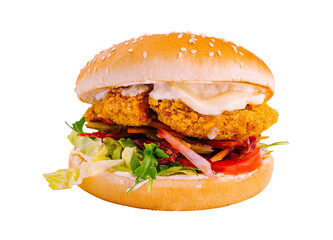 Crispy chicken burger isolated on white
