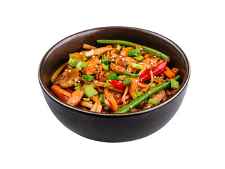 Delicious asian-style stir fry in bowl
