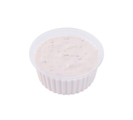 Creamy ranch dip in plastic container