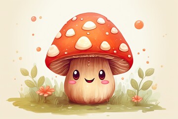 cute smiling mushroom childish illustration
