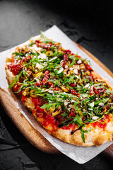 Gourmet flatbread pizza with fresh toppings