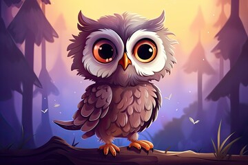 cute owl sit on branch childish illustration