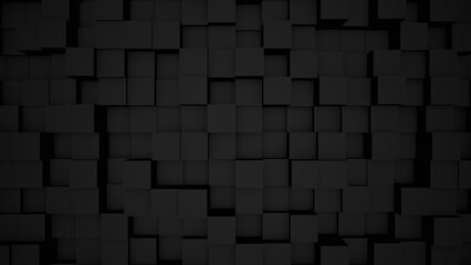 Abstract black modern architecture 3D background with black cubes on the wall.