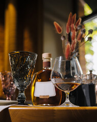 Elegant spirits display with decorative glasses