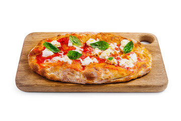 Fresh margherita pizza on wooden board