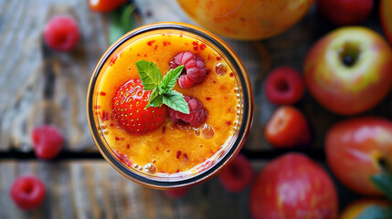 Fruit smoothie in a glass on the table