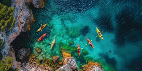 Aerial view of kayaks in open waterc