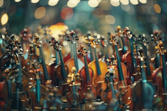 Artistic display of classic violins, with a dreamy bokeh effect