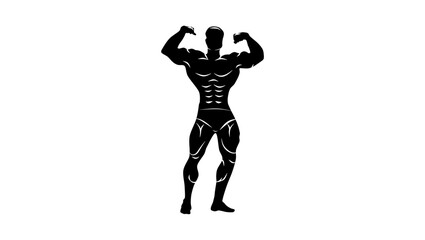 Bodybuilder emblem, black isolated silhouette
