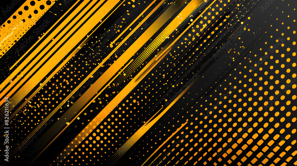 Poster yellow and black abstract diagonal geometric lines with stylish dot pattern background abstract