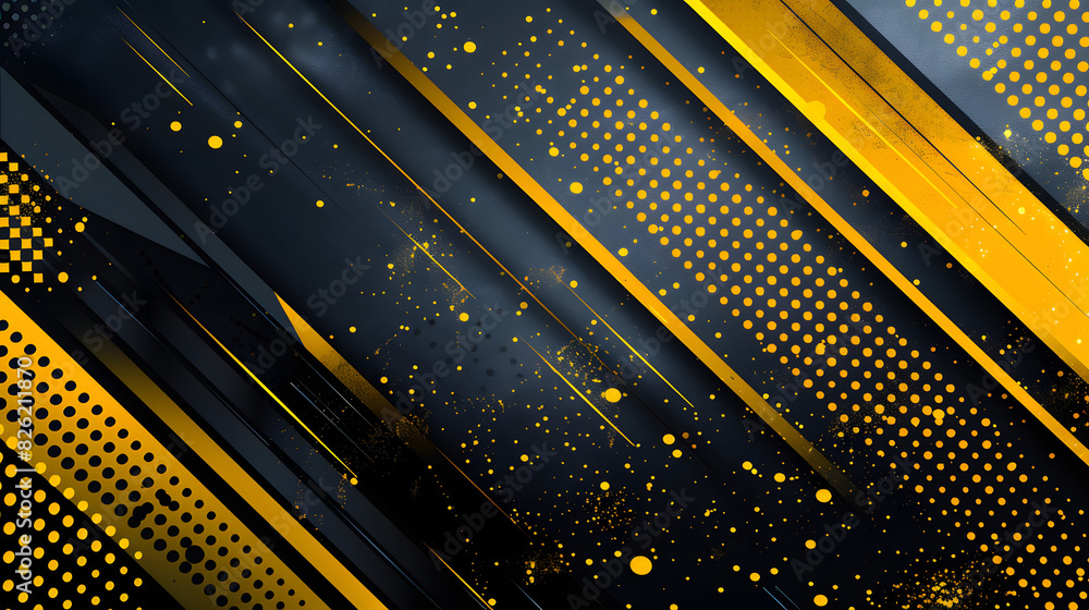 Aufkleber yellow and black abstract diagonal geometric lines with stylish dot pattern background abstract