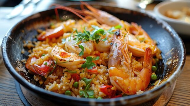 A picture of a seafood rice dish