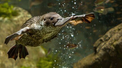 A platypus diving for food. 