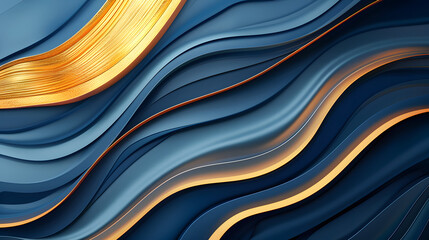 Showcase a modern and elegant abstract background featuring sleek wave lines in shades of blue and gold