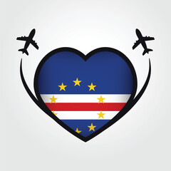 Cape Verde Travel Heart Flag With Airplane Icons