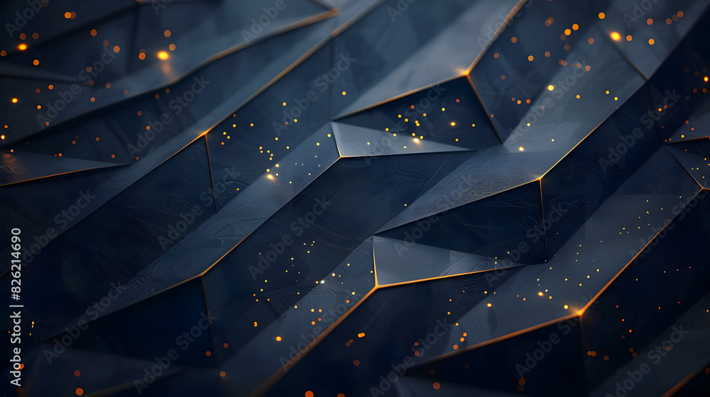 Poster Premium Luxurious Dark Blue Abstract Background Template with Opulent Triangle Pattern and Golden Illumination Lines Abstract