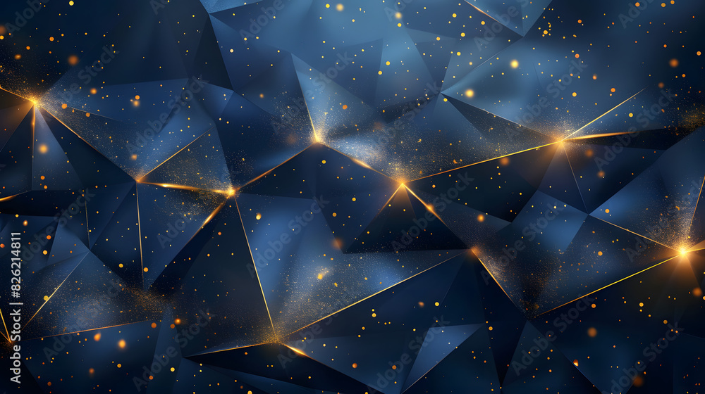 Poster Premium Luxurious Dark Blue Abstract Background Template with Opulent Triangle Pattern and Golden Illumination Lines Abstract