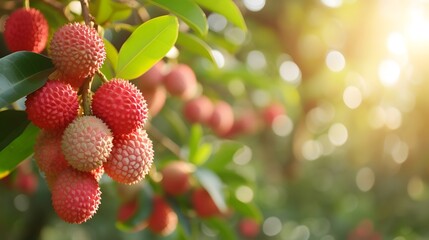 Bunch of Lychees on a Litchi Tree