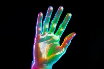 Obraz premium A rainbowcolored hand raised in a gesture of support and allyship, highlighting the importance of unity and advocacy within the LGBTQ community