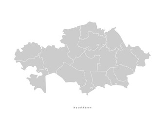Vector isolated illustration of simplified administrative map of Kazakhstan﻿. Borders of the provinces, regions. Grey silhouettes. White outline.