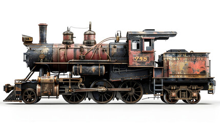 Obraz premium Old Locomotive Train isolated on white background