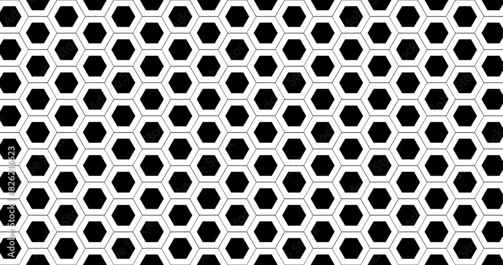 Poster black and white hexagon background texture design, abstract seamless pattern design