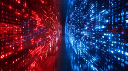 Futuristic Red Data Stream Corridor
