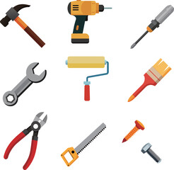 a collection of different Home Repair Tools including a hammer and a wrench