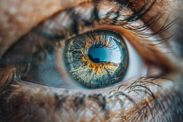 Realistic depiction of hazel iris, close up on natural eye texture and details, vibrant true colors