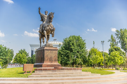 Statue of the legendary Tamerlane Amir Temur on Horseback in Tashkent, Uzbekistan.