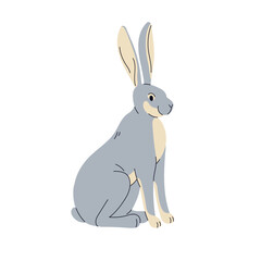 Hare, lepus europaeus. Wild forest animal, jackrabbit. Gray bunny with long ears, profile. European herbivorous fauna. Flat graphic vector illustration isolated on white background