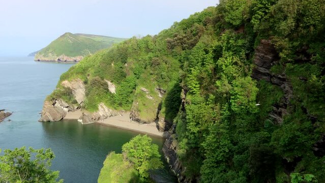 Aerial view of the skyline of 'Broadsands beach' in North Devon, part of the Exmoor national park