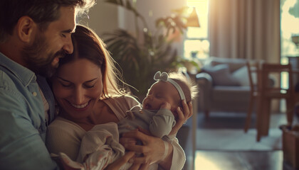 Portrait of happy new born parents - ai generative