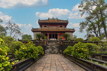 Fototapeta premium Shrine pavilion in Imperial Khai Dinh Tomb in Hue, Vietnam