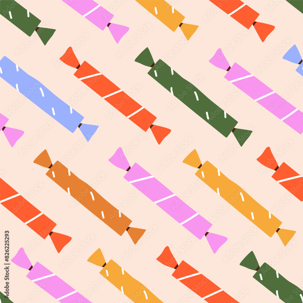Aufkleber candies pattern. wrapped sweets, seamless background. repeating print with confectionery in colorful