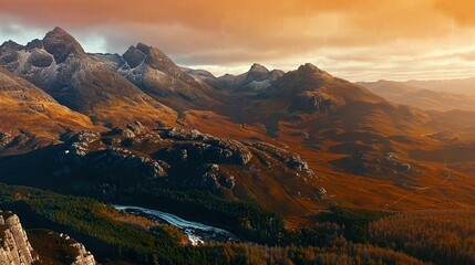   A photo of majestic mountains framed by a flowing river The serene scene captures both nature's grandeur and tranquility